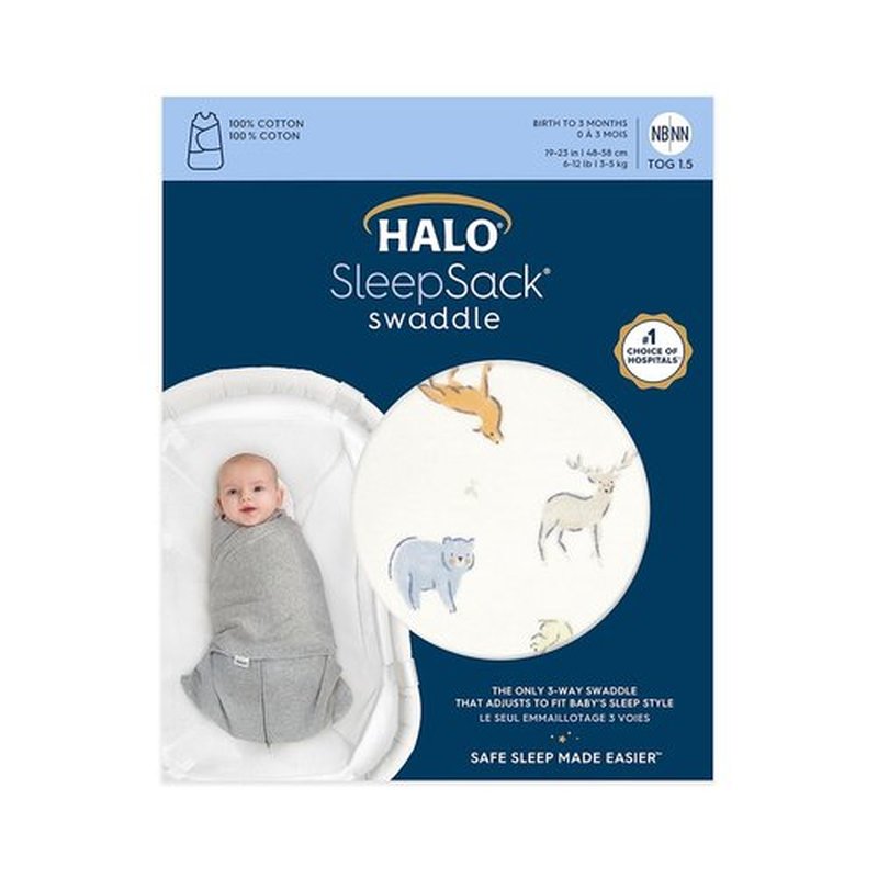 HALO Sleepsack Swaddle - 100% Cotton Wearable Blanket with 3-Way Adjustability | Forest Friends, Newborn 0-3 Months