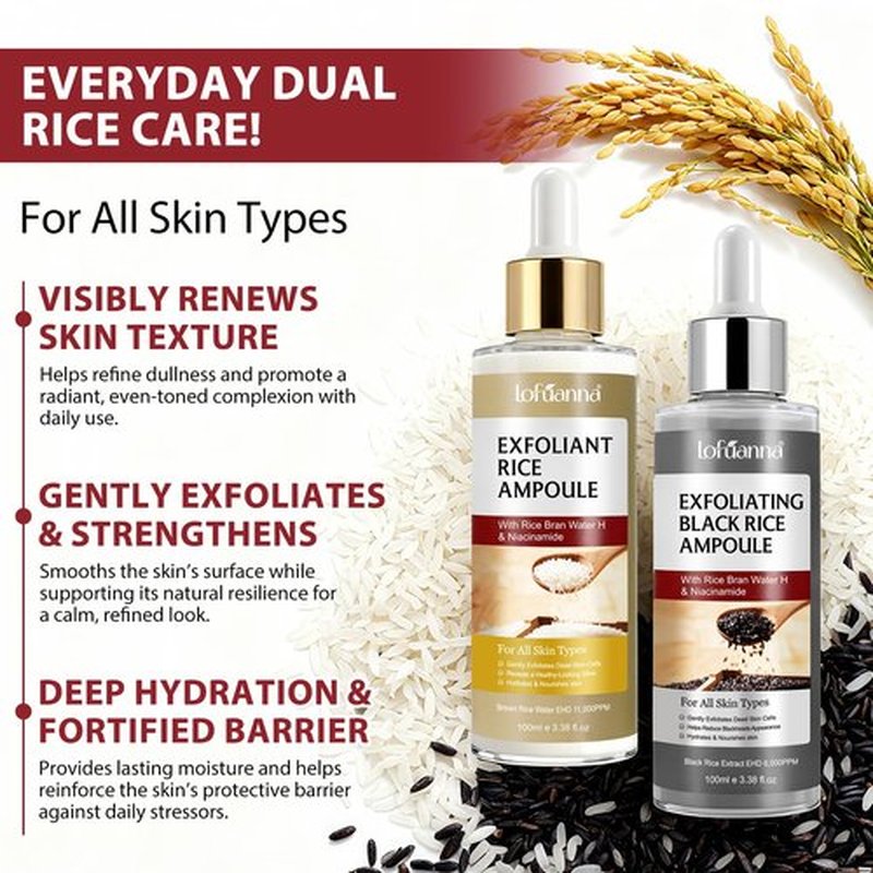 Black Rice Exfoliant+Rice Ampoule Exfoliant,Exfoliating Face Scrub & Body Scrub Dead Skin Cells Blackheads Remover For All Skin Types Korean Skin Care 100ml