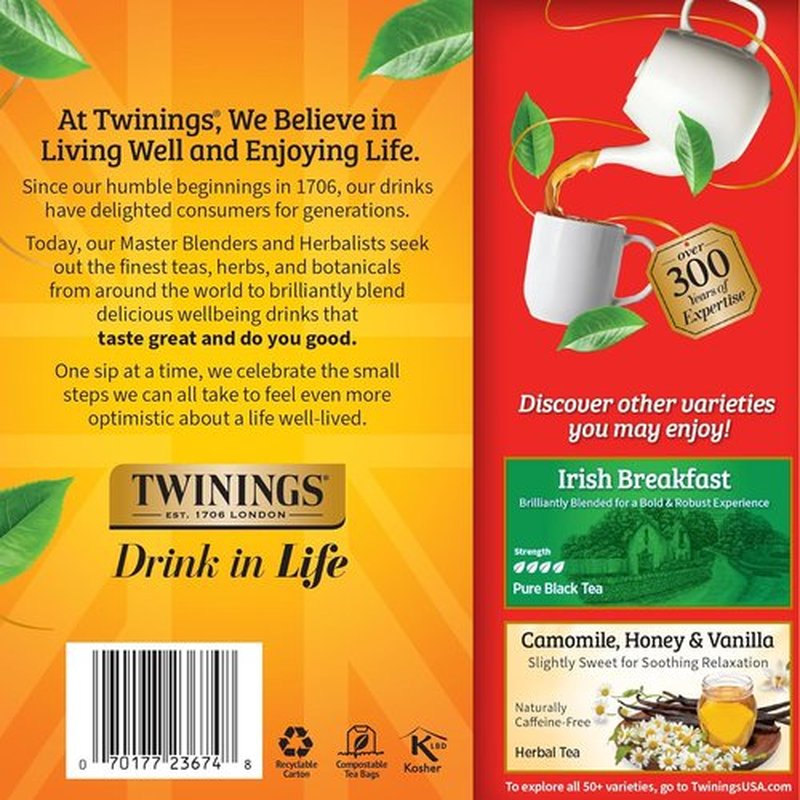 Twinings English Breakfast Black Tea - Smooth & Flavorful Caffeinated Teabags | 100 Individually Wrapped Bags