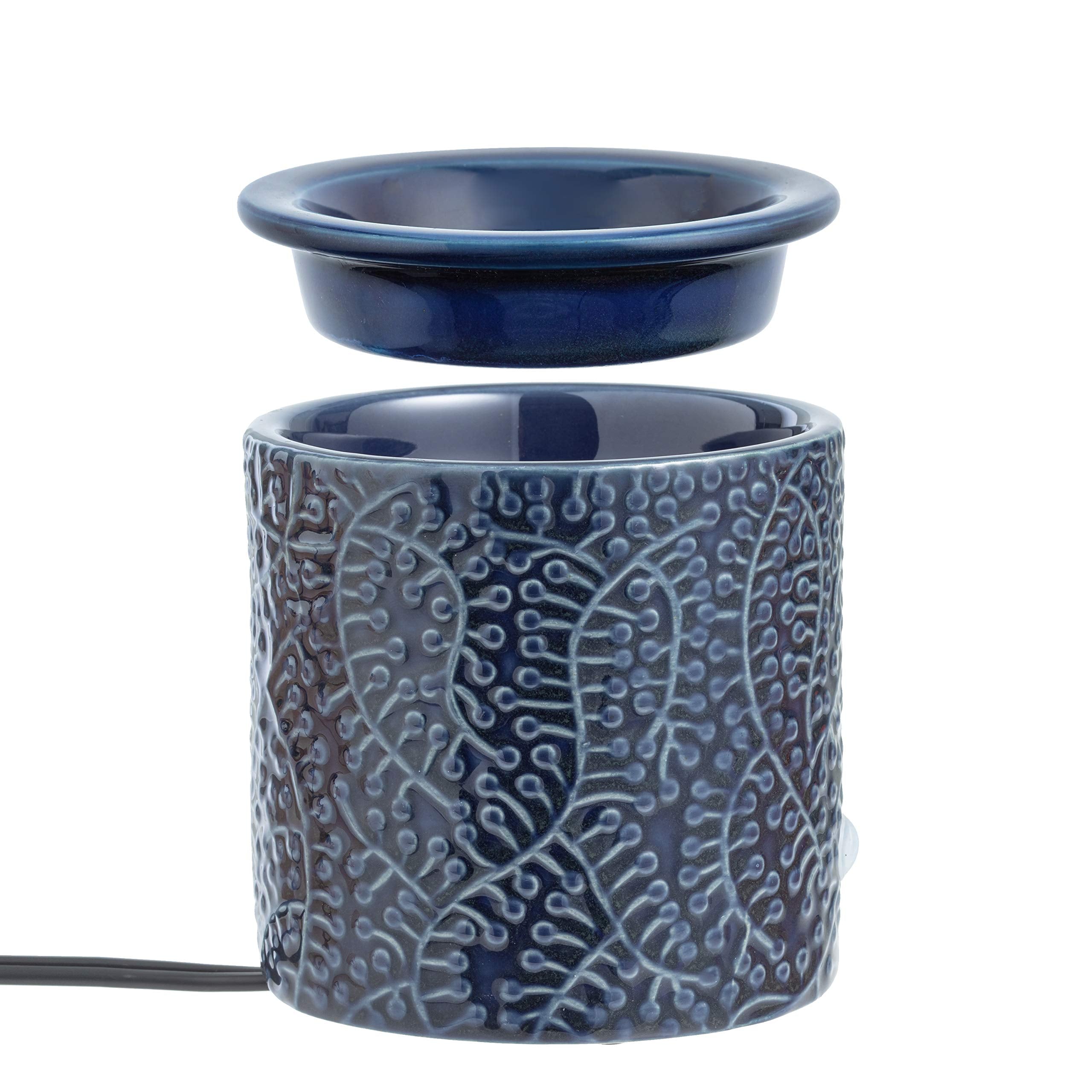 JULIE ANN HOME Blue Leaf Ceramic Candle Warmer Electric with Safety Timer | Automatic Plug in Fragrance Warmer for Scented Wax Melts, Cubes, Tarts | Air Freshener Set for Home decor, Office,&Gifts