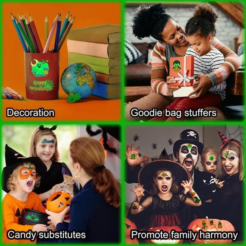 JCFIRE Halloween Tattoos for Kids, Halloween Party Favors, Glow in Dark Temporary Tattoos Birthday Party Decorations Supplies Goodie Bag Fillers Activities Games Accessories