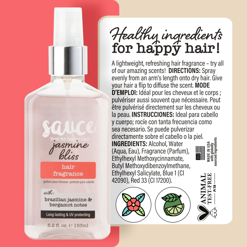 SAUCE BEAUTY Jasmine Bliss Hair Fragrance, 5.2 Oz, Long-Lasting with Brazilian Jasmine and Saffron Notes, UV Protection, Lightweight, Suitable for Everyday Use