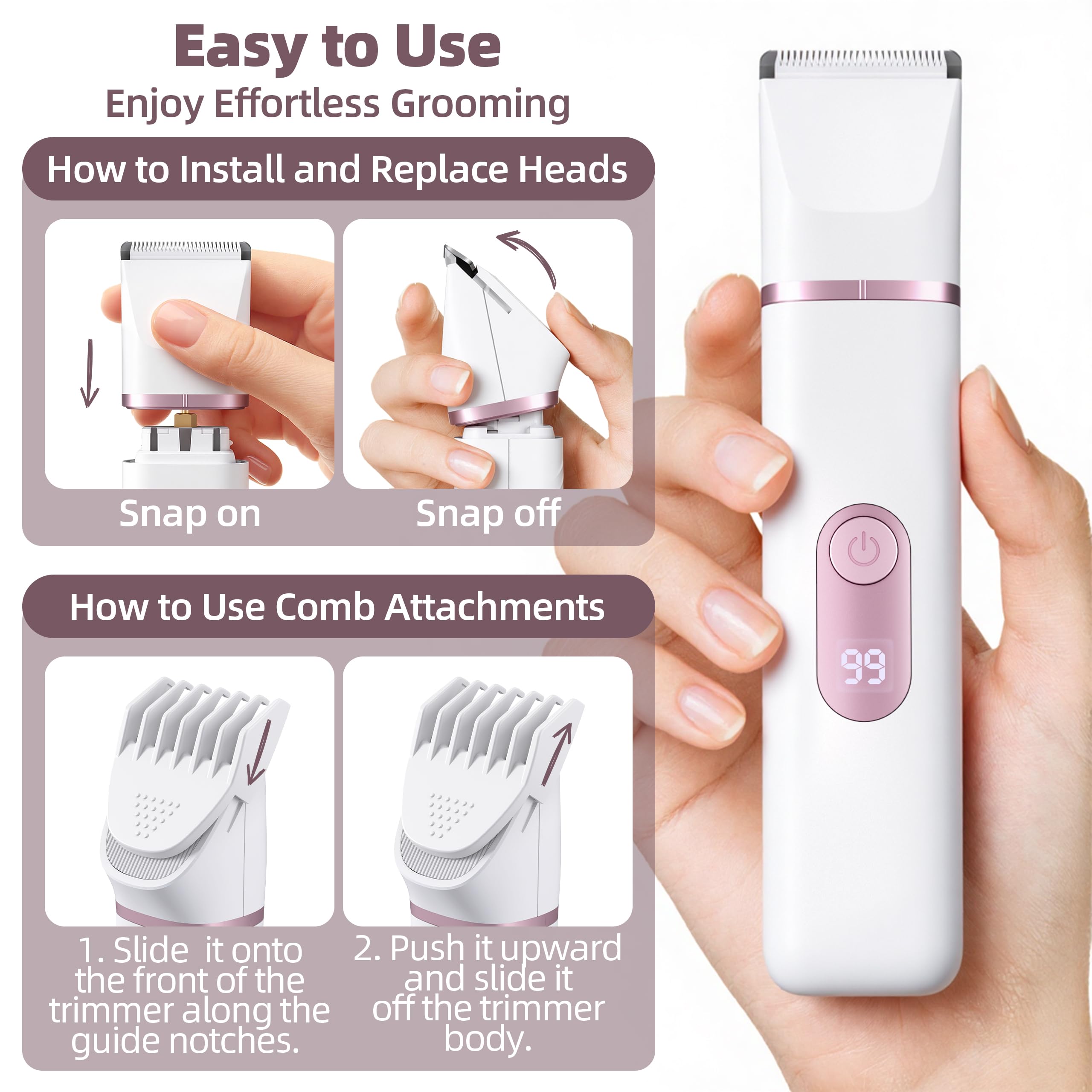 5-in-1 Bikini Trimmer for Women: Mothers Day Gifts, Travel Essentials, IPX7 Waterproof Electric Shaver Razor, Rechargeable Body Hair Removal with LED Display, 5 Replacement Ceramic Blade Heads