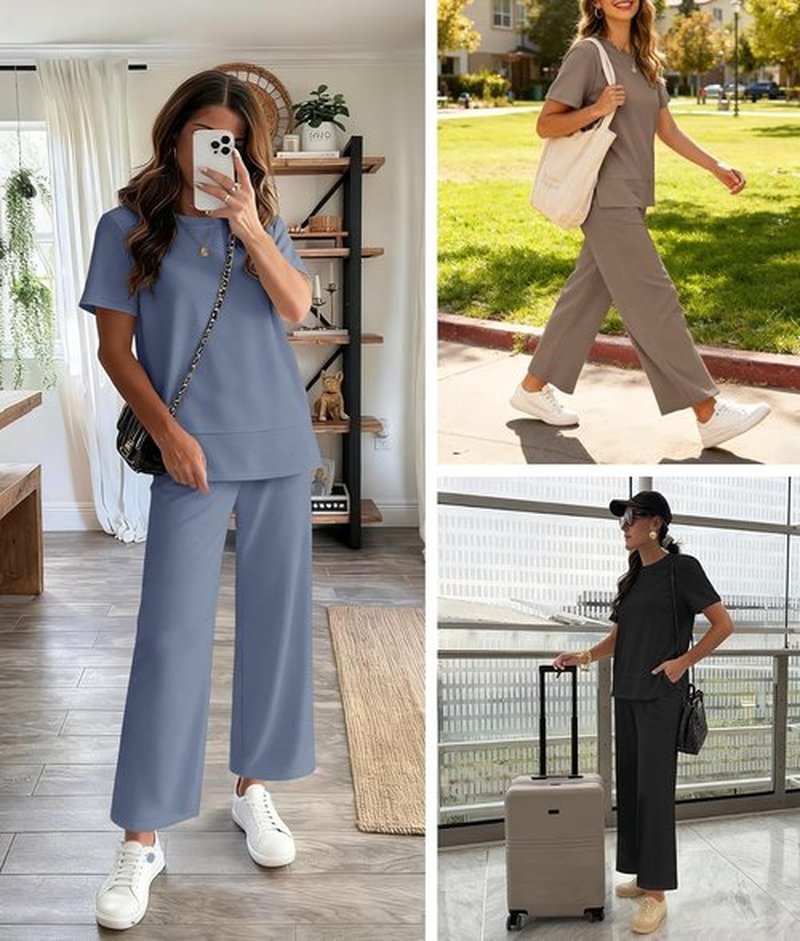 ATHMILE Women's Lounge Set - Comfy 2-Piece Tracksuit for Summer Beach Vacations | Wide Leg Design