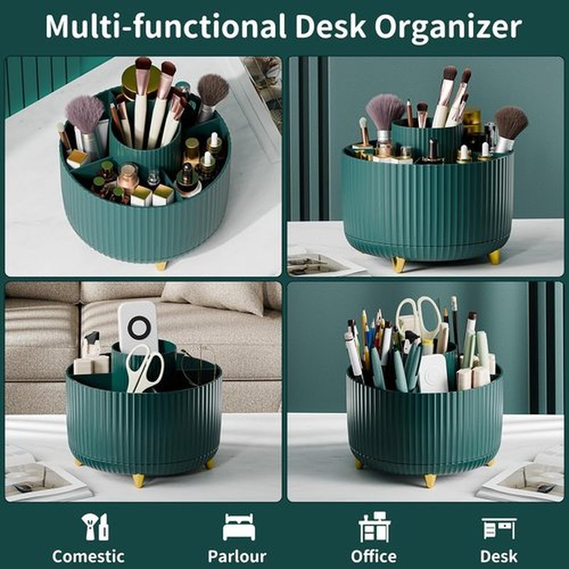 Fanado 360° Rotate Makeup Brush Holder - Stylish Organizer for Vanity & Bathroom (Green)