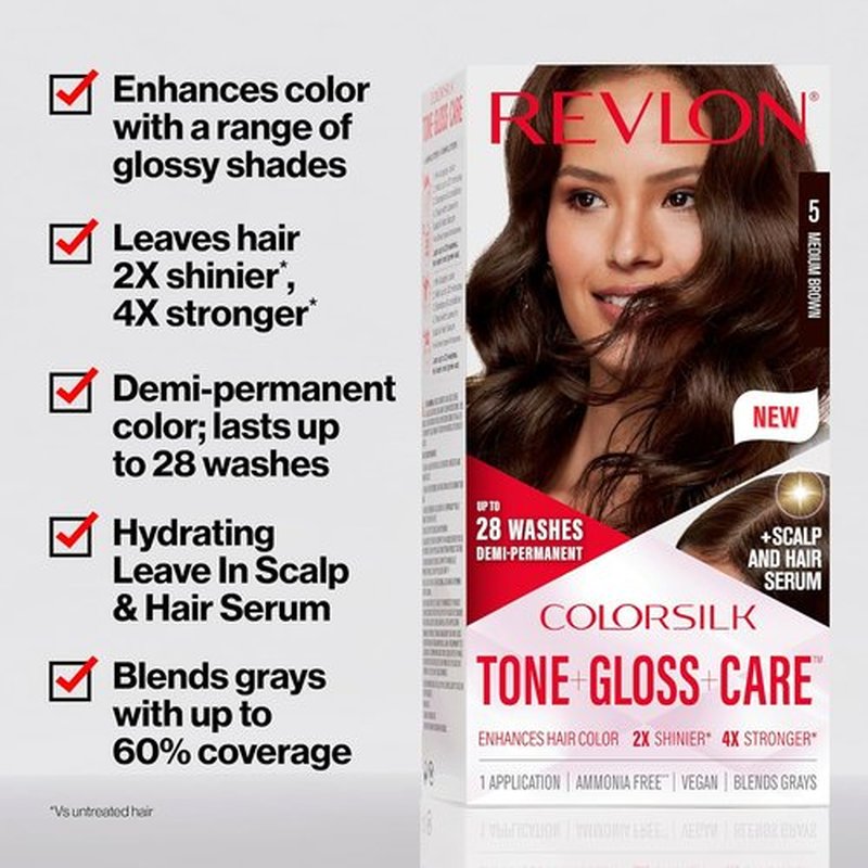 Revlon ColorSilk Demi Permanent Hair Color Kit - 6G Light Golden Brown | 2X Shinier, 4X Stronger Formula with Leave-In Serum