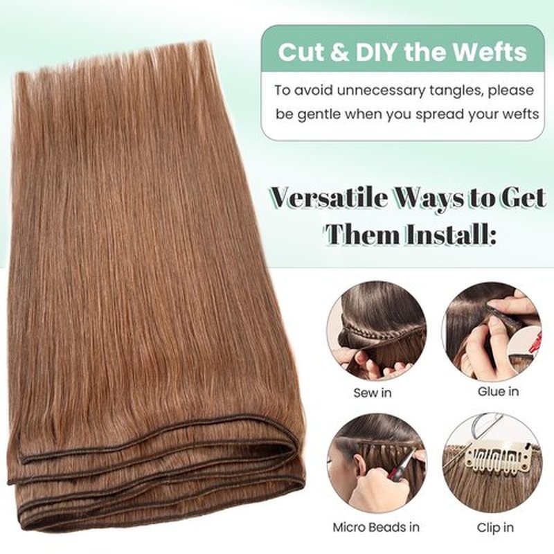 Auburn Weft Hair Extensions Sew in Human Hair Wefts for Women, 18 Inch 100G Silky Straight #30 Auburn Brown Bundle Double Weft Hand Tied Sew in Extensions Real Human Hair Weave