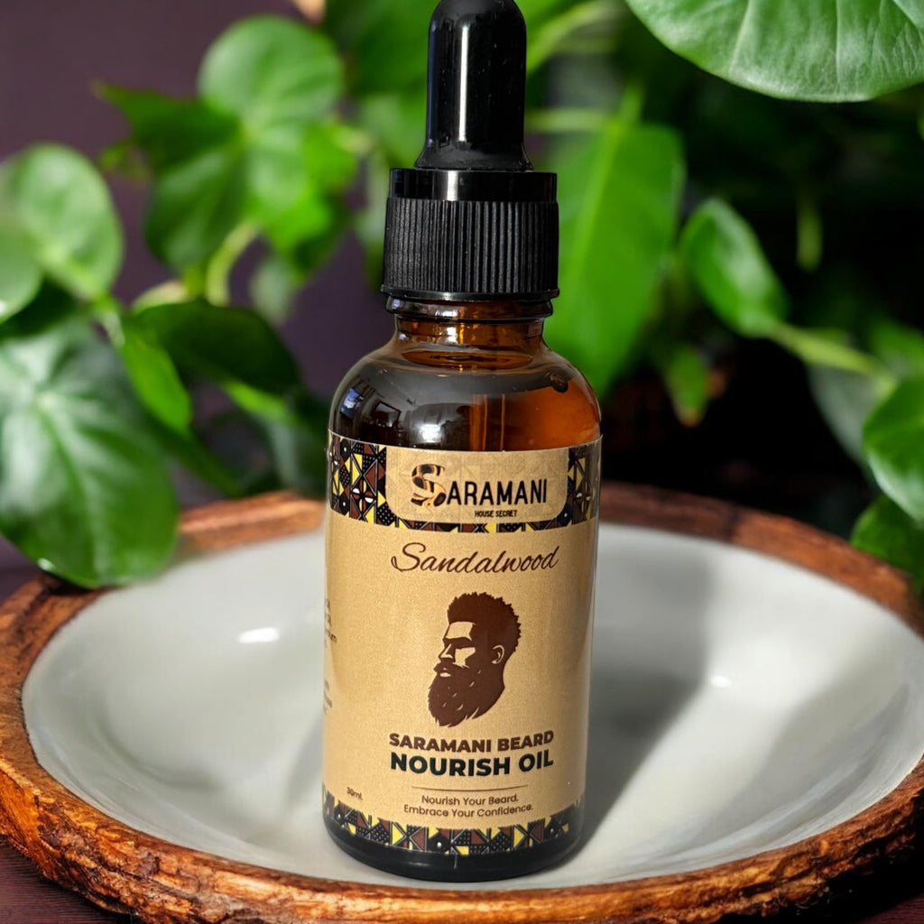 Saramani Beard Grooming Kit for Men – 30ml Sandalwood Beard Oil + Wooden Beard Comb with Vegan Leather Case – Natural Beard Care for Growth, Softening & Conditioning