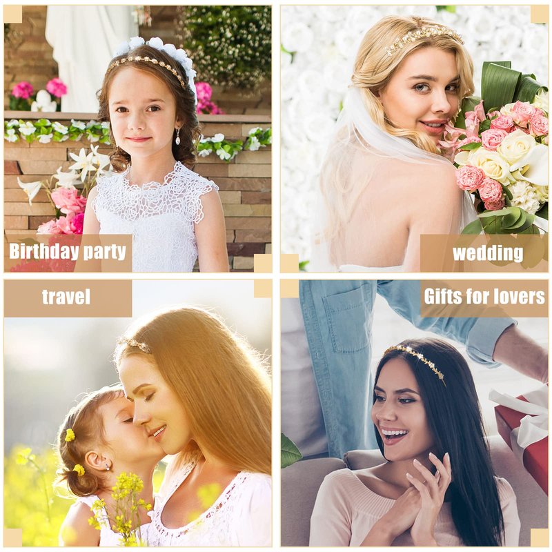 XunYee 5 Pcs Gold Rhinestones Headbands for Women Flower Leaf Tiara Crown Headband Metal Prom Headpiece Bridal Wedding Hair Accessories for Bride Girl Party(Gold)