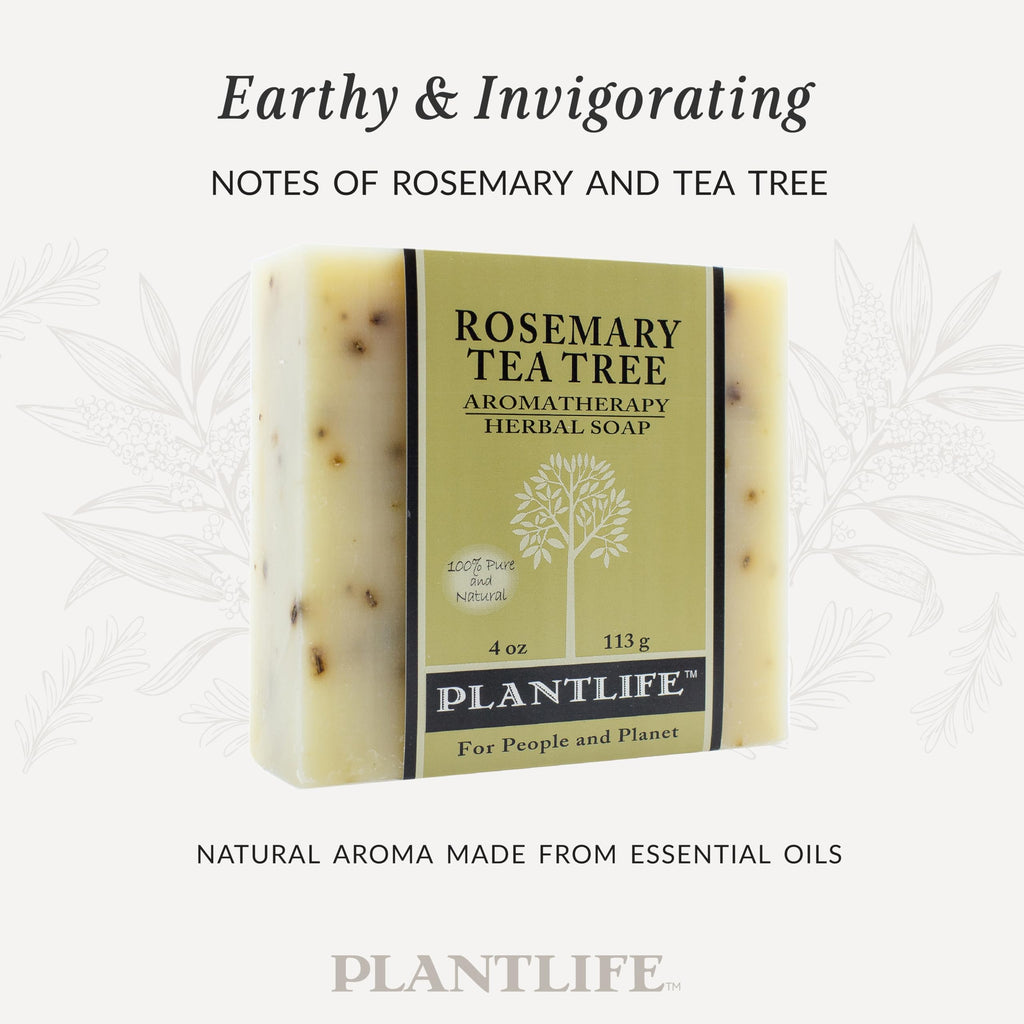 Plantlife Rosemary Tea Tree 3-Pack Bar Soap - Moisturizing and Soothing Soap for Your Skin - Hand Crafted Using Plant-Based Ingredients - Made in California 4oz Bar