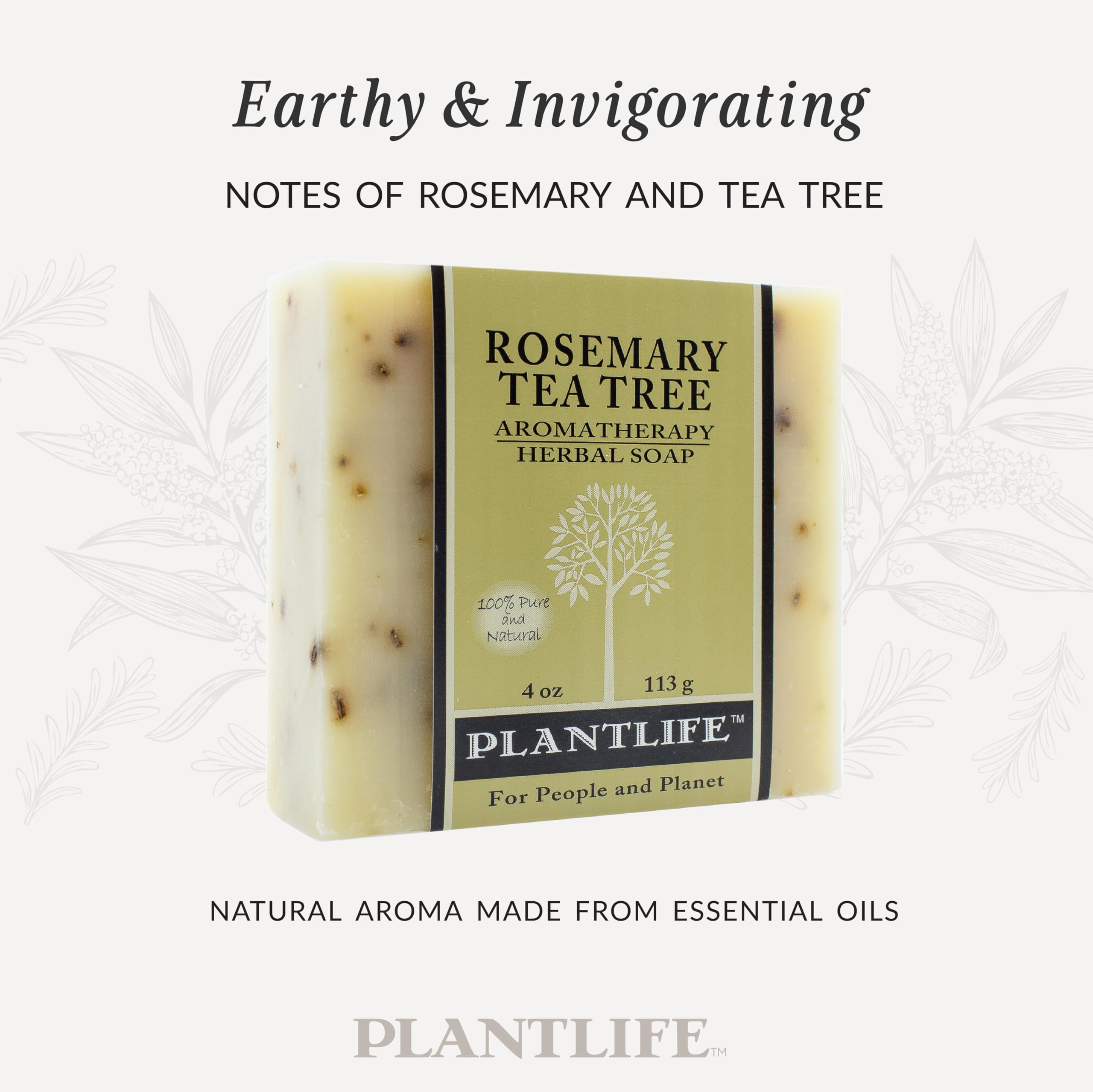 Plantlife Rosemary Tea Tree 3-Pack Bar Soap - Moisturizing and Soothing Soap for Your Skin - Hand Crafted Using Plant-Based Ingredients - Made in California 4oz Bar