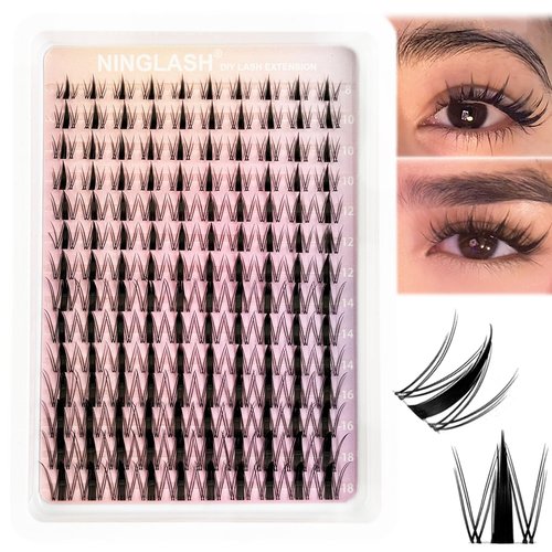 Fairy Lash Clusters Manga Cluster Eyelash NINGLASH Anime Lash Clusters Wispy Eyelashes Extensions Natural Look C Curl Individual 8-18MM 140pcs Wet-Look Spiky Eye Lash Ultra-Thin Clear Lash Band