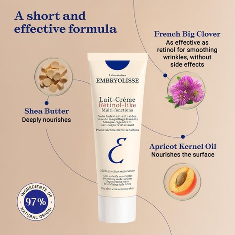 Embryolisse Lait-Crème Retinol Alternative Anti-Aging Face Moisturizer & Makeup Primer for Normal to Sensitive Skin. Reduces Fine Lines, Wrinkles & Puffiness, 2.54 Fl Oz