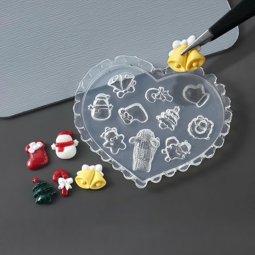 Pizadix 4 Pcs Christmas Silicone Nail Art Molds for Women Resin Nail Design