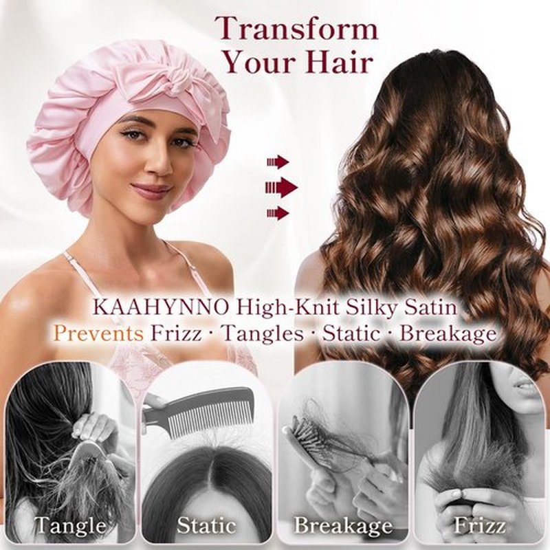 Skiennix Silk Satin Bonnet Hair Wrap - Adjustable Double Layer Sleep Cap for Curly Hair | Women’s Night Cover
