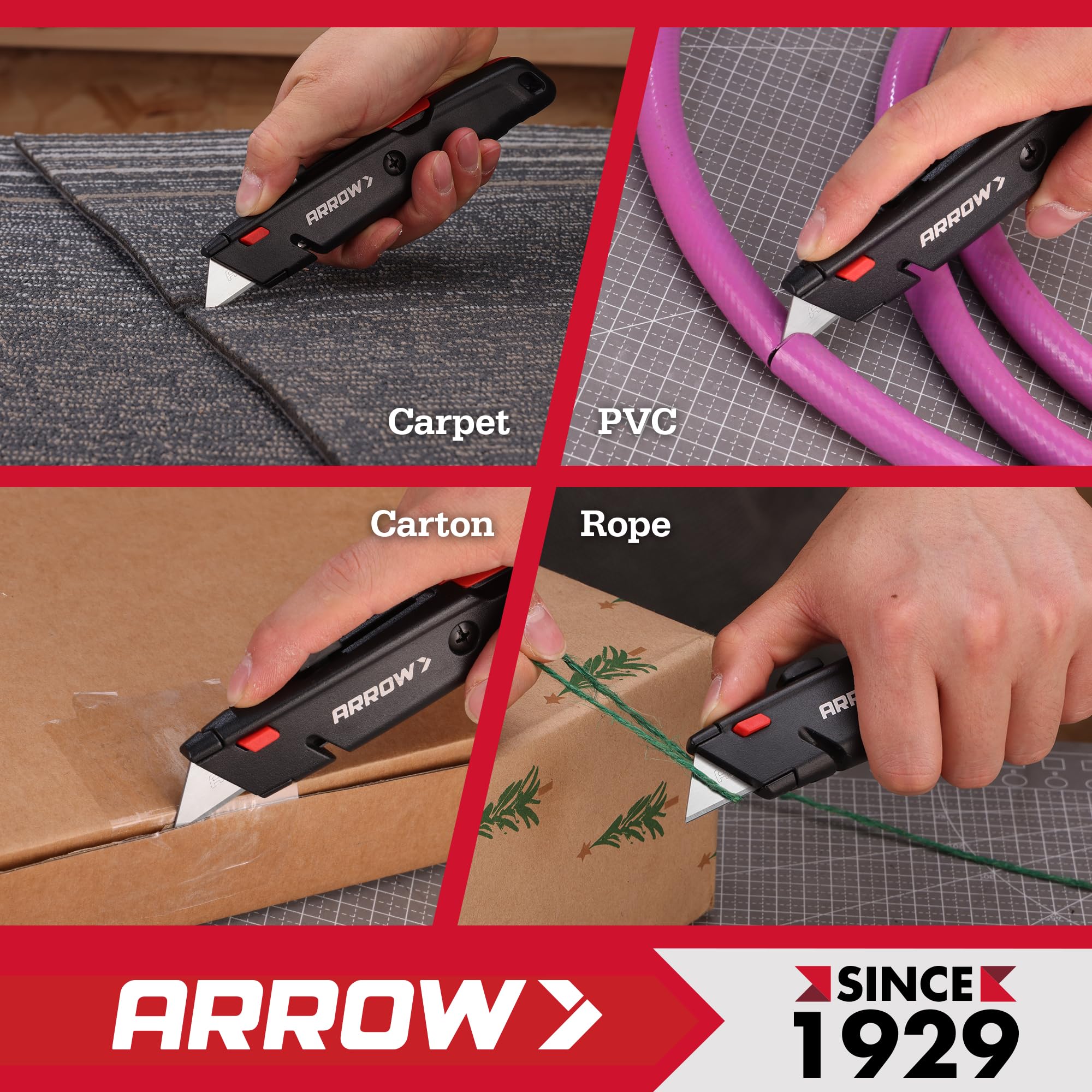 ARROW Retractable Box Cutter, Quick Change Utility Knife with 3 Blades
