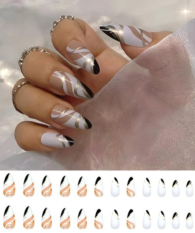 Pre-Designed Almond Press on Nails Kit for Finger by Asenei, 168 Pieces, 7 Designs, with 2 Bottles Nail Glue and Nail tools, All in 1 Press on False Nails (almond finger nail kit)