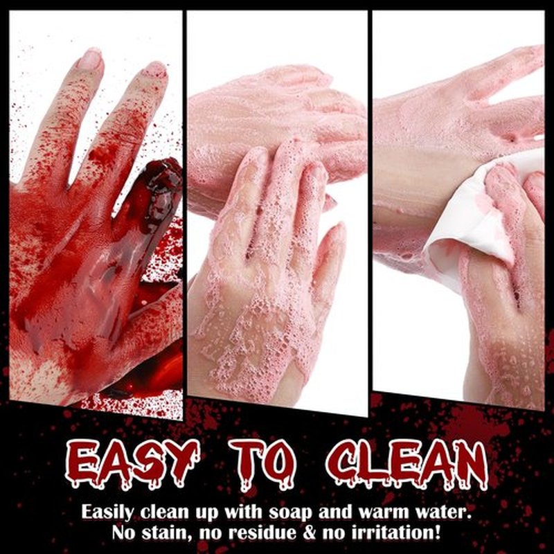 BOBISUKA Halloween Fake Blood Kit, 1.76oz Blood Spray + 1.76oz Dripping Blood + 4 Scar/Wound Face Tattoos, Realistic Washable Fake Blood Makeup for Clothes Zombie Vampire Monster SFX Costume Cosplay