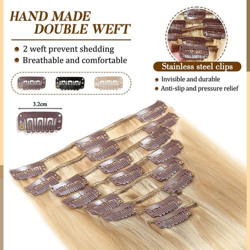 Clip in Hair Extensions Real Human Hair, 18 inch 100g/3.6oz, Balayage Invisible Remy Human hair Clip in Extensions for Women Seamless Straight 8Pcs Double Weft Dark Blonde Highlighted Bleach Blonde