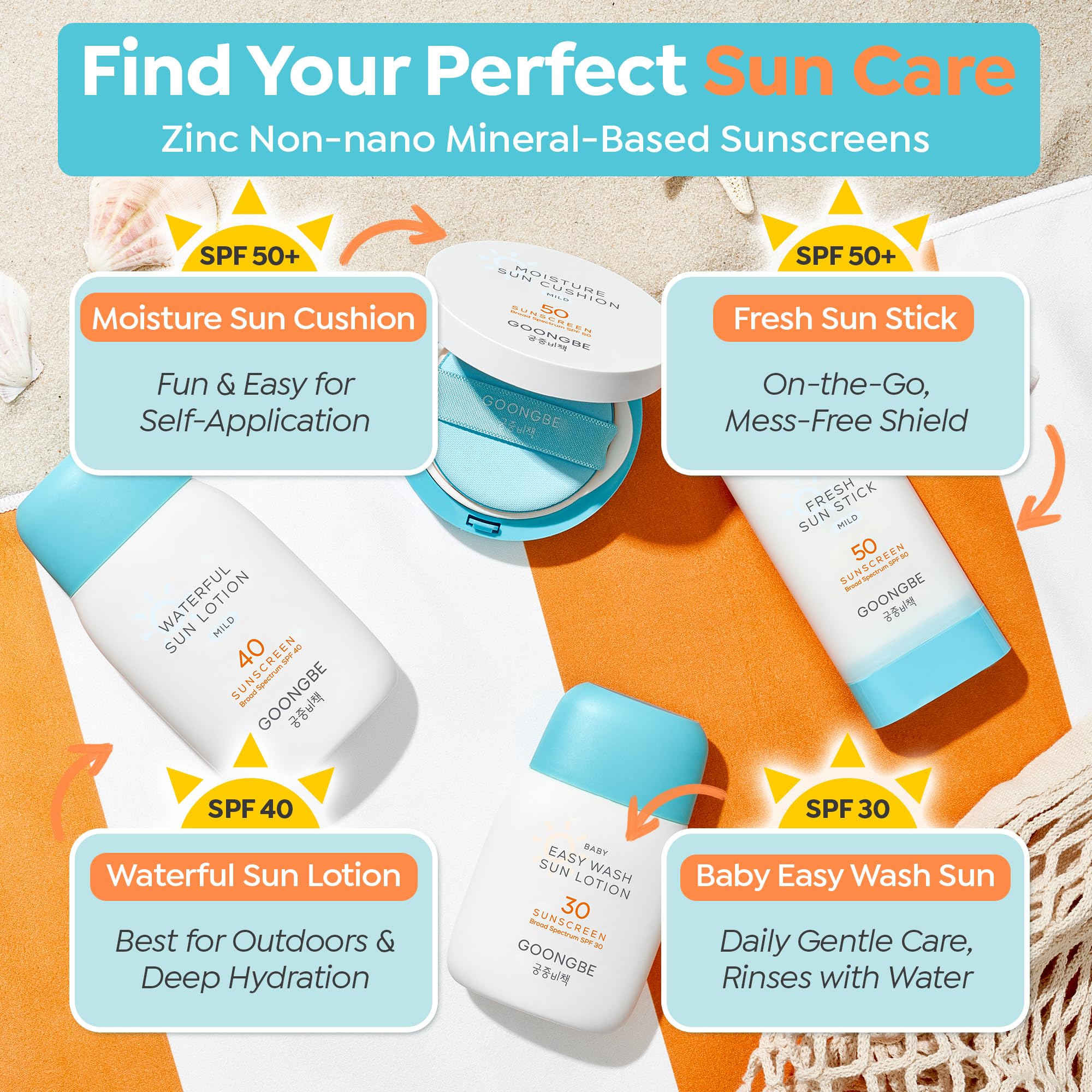 GOONGBE Fresh Sun Stick Mild SPF 50 - No White Cast Zinc Oxide Mineral Sunscreen Stick Balm - Non Greasy Soft Matte Finish - Travel Friendly for Babies, Kids & Adults - Vegan, 0.81oz.