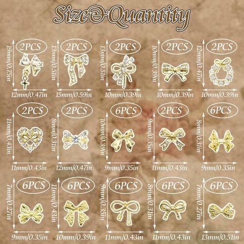 RODAKY 58PCS Bow Nail Charms Gold Charm for Nails Crystal Heart Bowknot Nail Art Gems Rhinestone Luxury Cute Nails Decoration for Manicure Design DIY