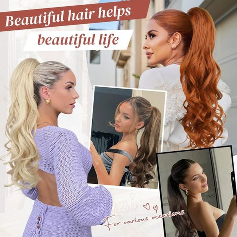 LONAI Claw Clip Ponytail Extension for Women 24 Inch Curly Wavy Ponytails Extensions Clip in Ponytail Hair Extensions Pony Tail Clip on Ponytails Hair Piece (Dark Chocolate Brown)