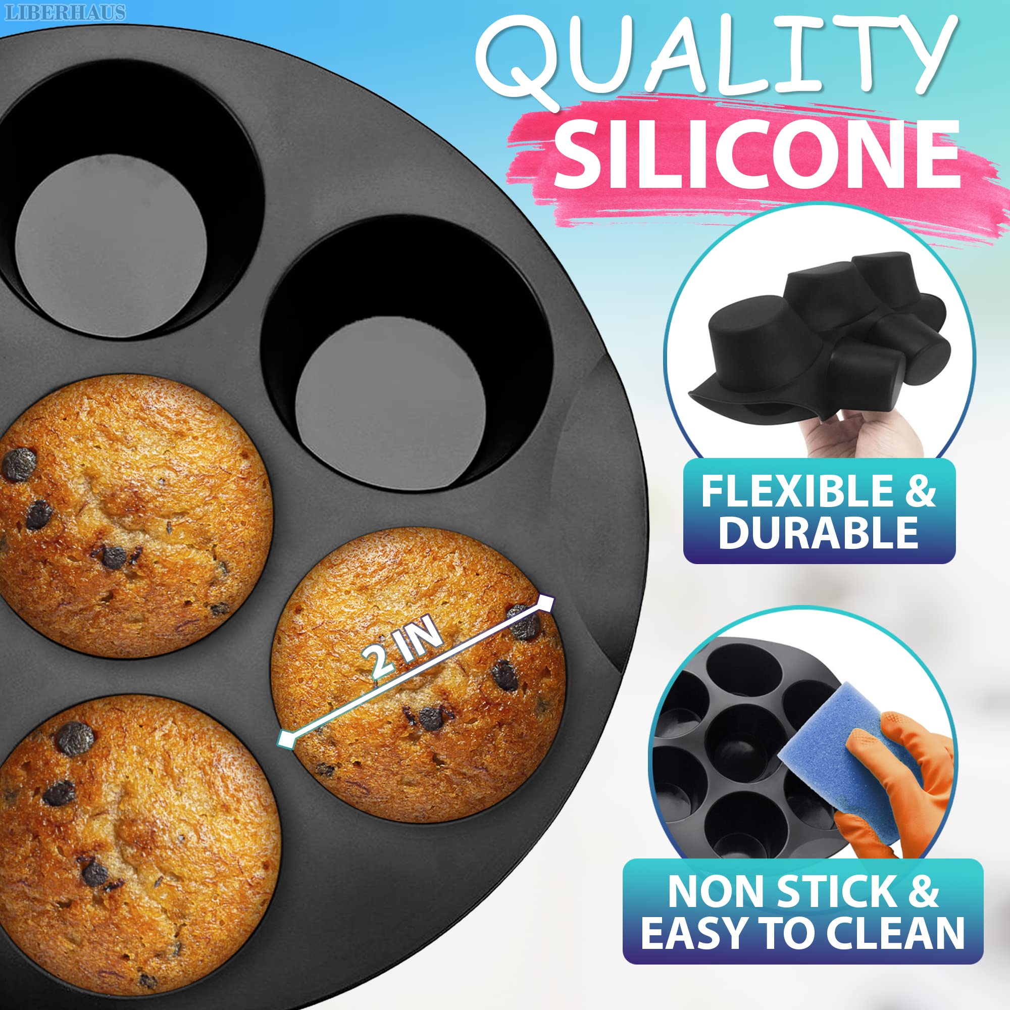 Air Fryer Muffin Pan (7 Cups) – 6.9" Round Egg Bites Silicone Mold Compatible with 3.5–5.8l Fryers, Heat Resistant & Dishwasher Safe – Nonstick Silicone Muffin Pan for Muffins, Egg Bites & Easy Snacks