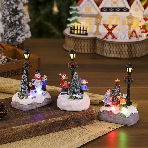 Skiennix Christmas Figurines - LED Light Deer & Snowman Ornaments for Winter Home Decor | Xmas Table Decoration