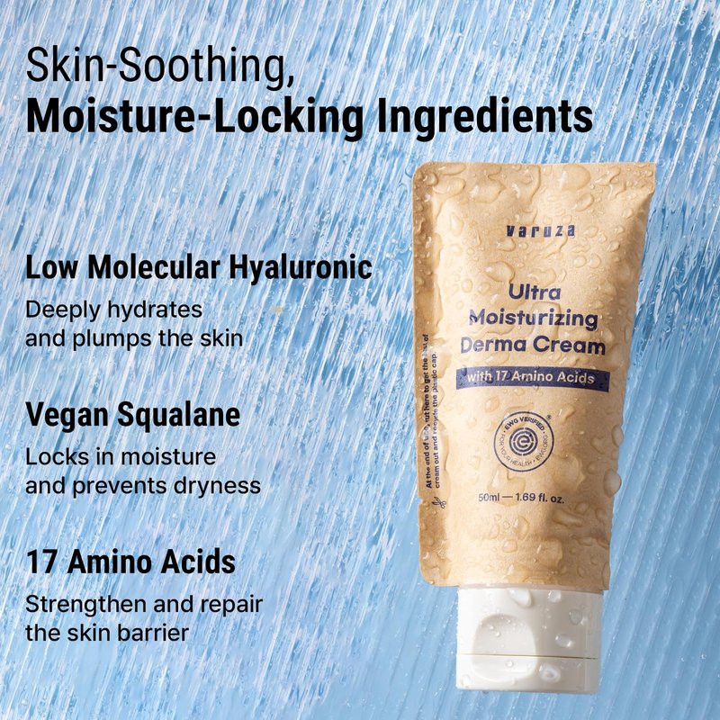 varuza Ultra Moisturizing Derma Facial Cream with 17 Amino Acids Vegan Nano Liposome Cream Low Molecular Weight Hyaluronic Acid Oil Free (Ultra Moisturizing Derma Cream x 2EA)