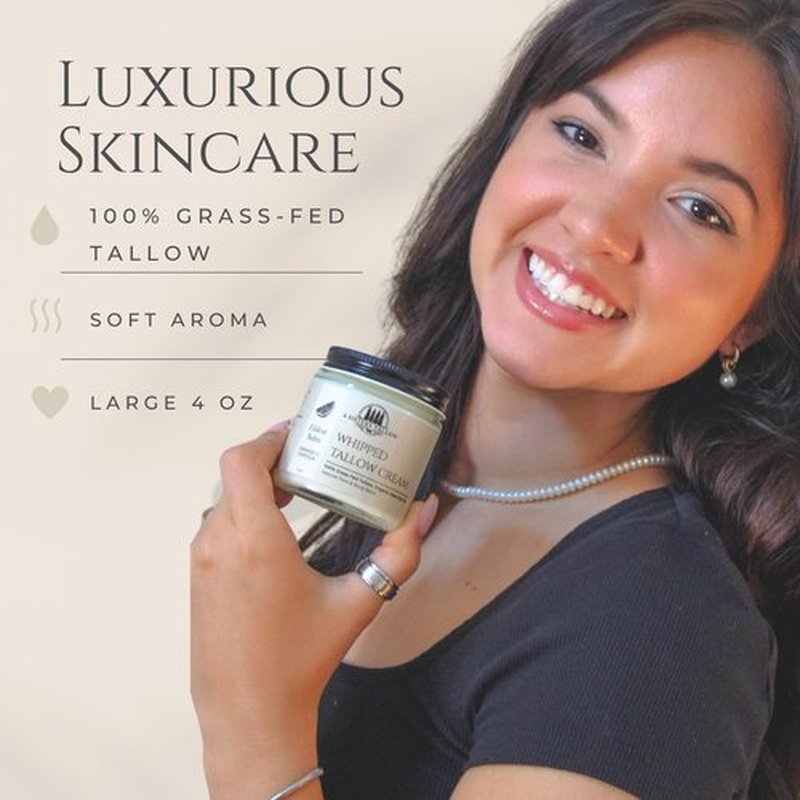 100% Grass Fed Beef Tallow For Face & Skin - All Natural Tallow Face Cream - Whipped Moisturizer Lotion - Made in USA - 100% Organic Oils - Lrg 4 Fl Oz - Eldest Balm (Orange, Vanilla & Frankincense)