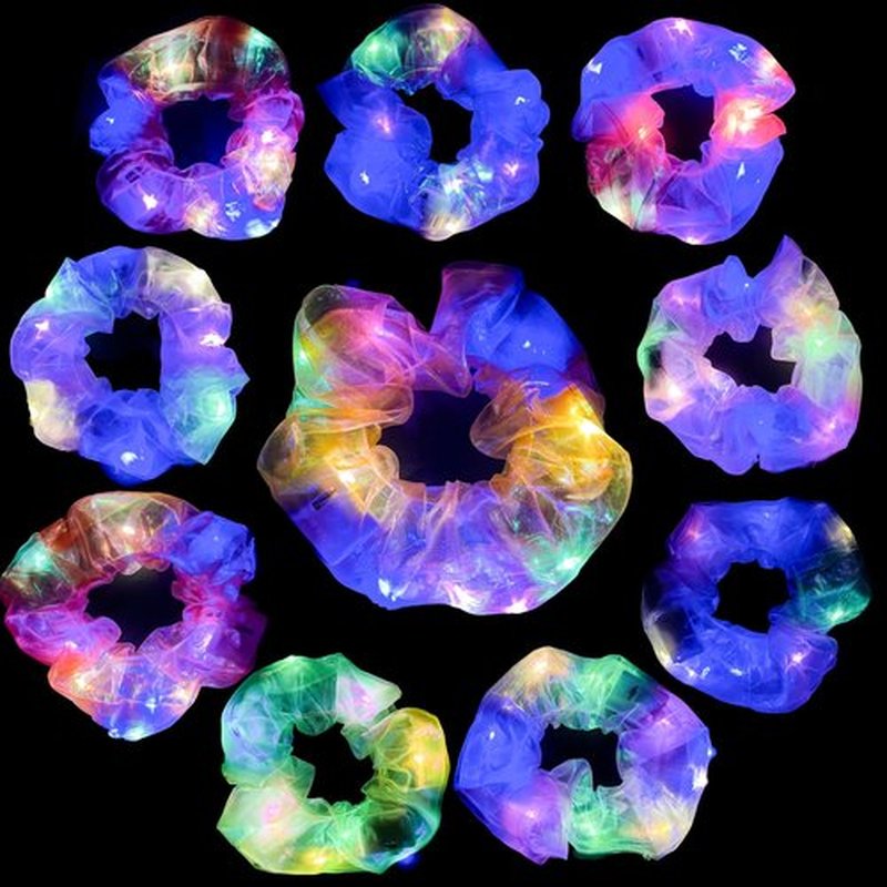 10 Pcs LED Mermaid Scrunchies for Women: Light UP Hair Scrunchies Rave Hair Accessories for Girls Glow in the Dark Party Supplies Sleepover Party Favors Festival Birthday Gift