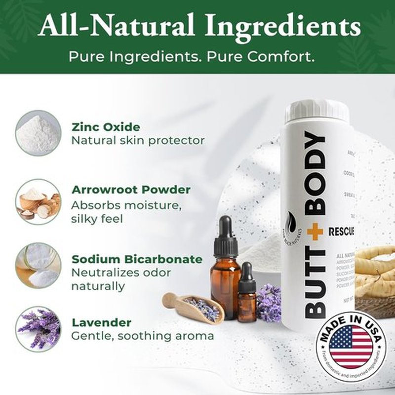Palm Beach Naturals Butt & Body Rescue Powder | Talc-Free Whole Body Deodorant for Men & Women – Absorbs Sweat, Controls Odor & Chafing – 4oz