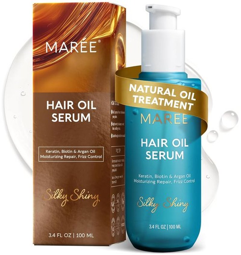 Maree Hair Oil - Frizz Control Serum with Argan Oil, Keratin & Biotin for Dry, Curly Hair