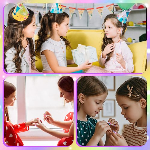 False Nails Press on Nails for Kids-Flower Heart Print Short False Artificial Full Cover Nail Art Kits Nail Glue Tabs for Girls Children (120pcs glitter nails)