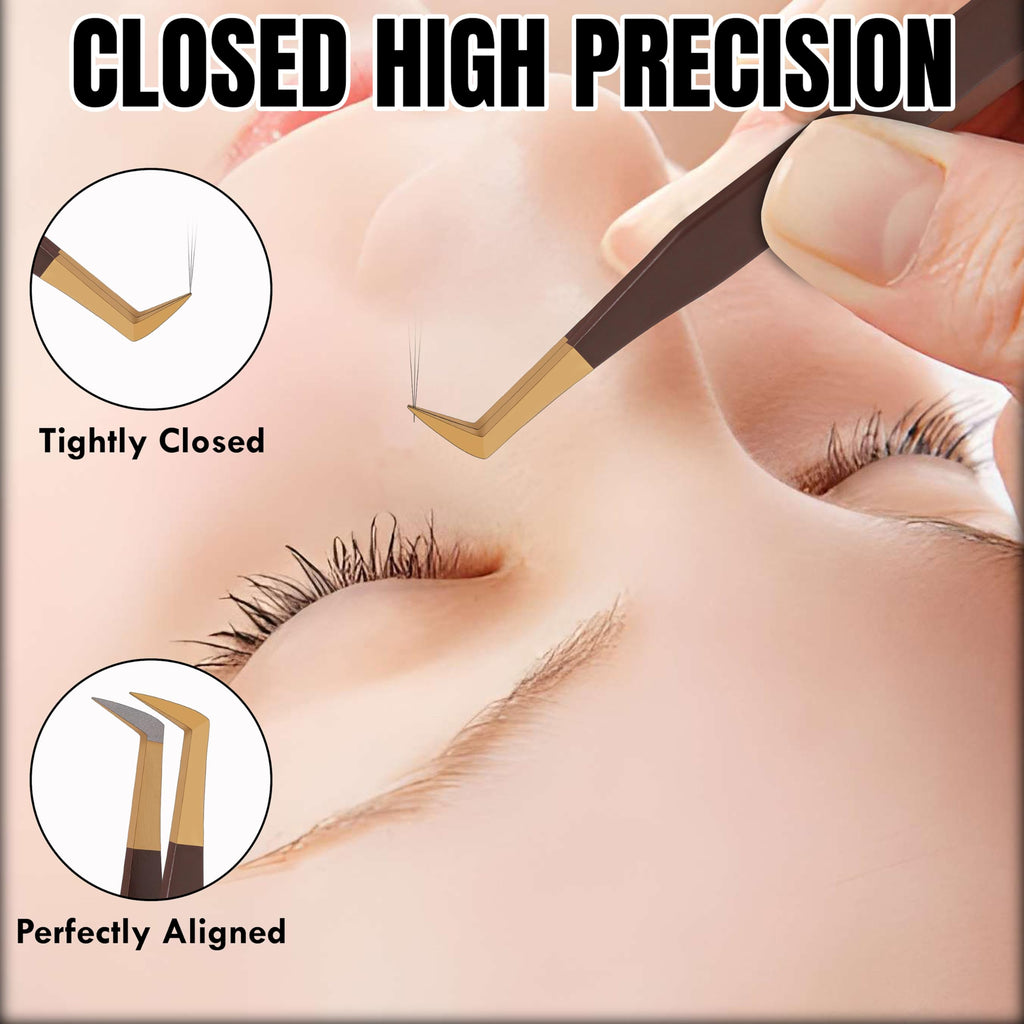 Fiber Tip Eyelash Extension Tweezers (Brown & Gold)
