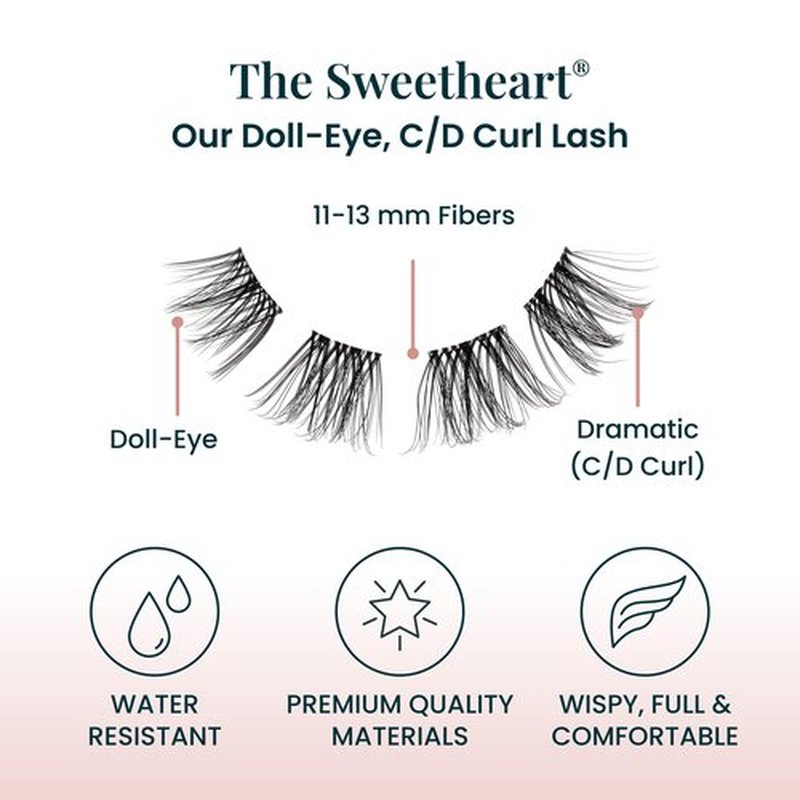 Sweetheart (1.0) Doll-Eyed Lash Clusters for Women, Salon Quality At Home Eyelashes Extension Kit, 6 Lash Sets, No Lash Glue Included