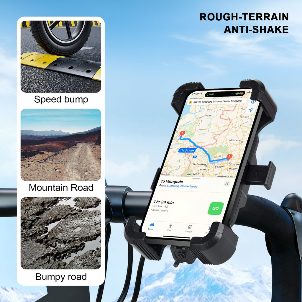 Litchigonzhu Bike Phone Mount Holder, Motorcycle Phone Mount, 3rd-Gen Anti Vibration for Scooter, E-Bicycle, Durable Phone Holder Handlebar[1s Release] Suitable for Smartphones 4.7-7.1",