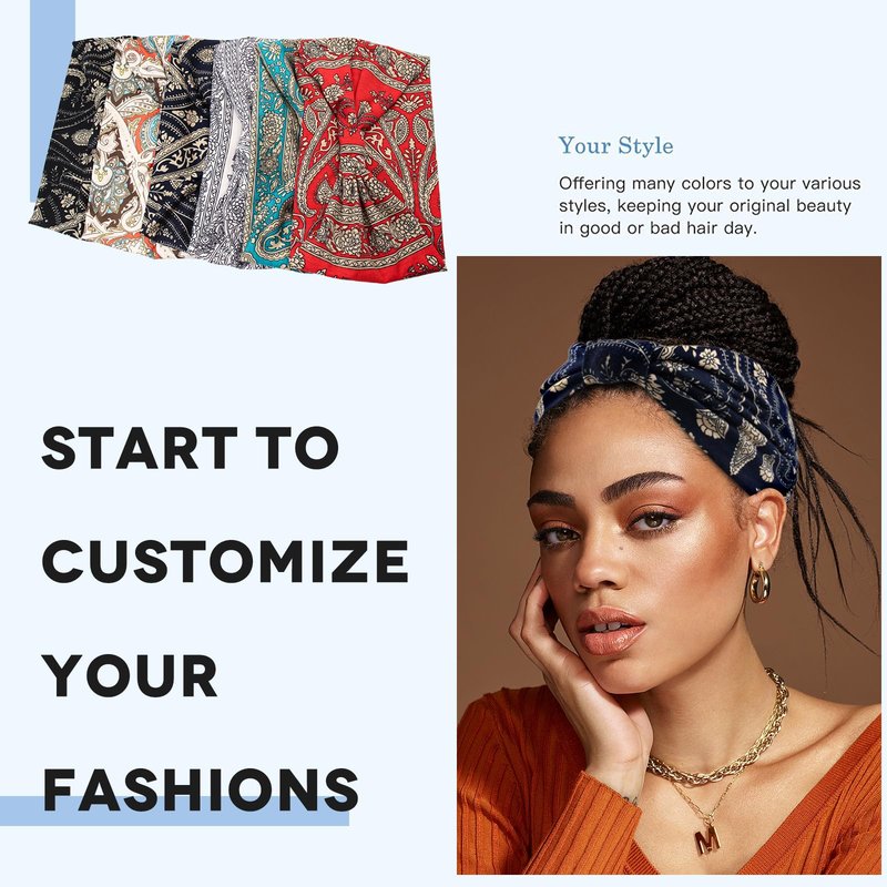 Yeshan Wide Headbands for Women Boho Knotted Head Wraps Turbans Non Slip Bandana Headbands Sport Yoga Workout Stretchy Hair bands,Pack of 6