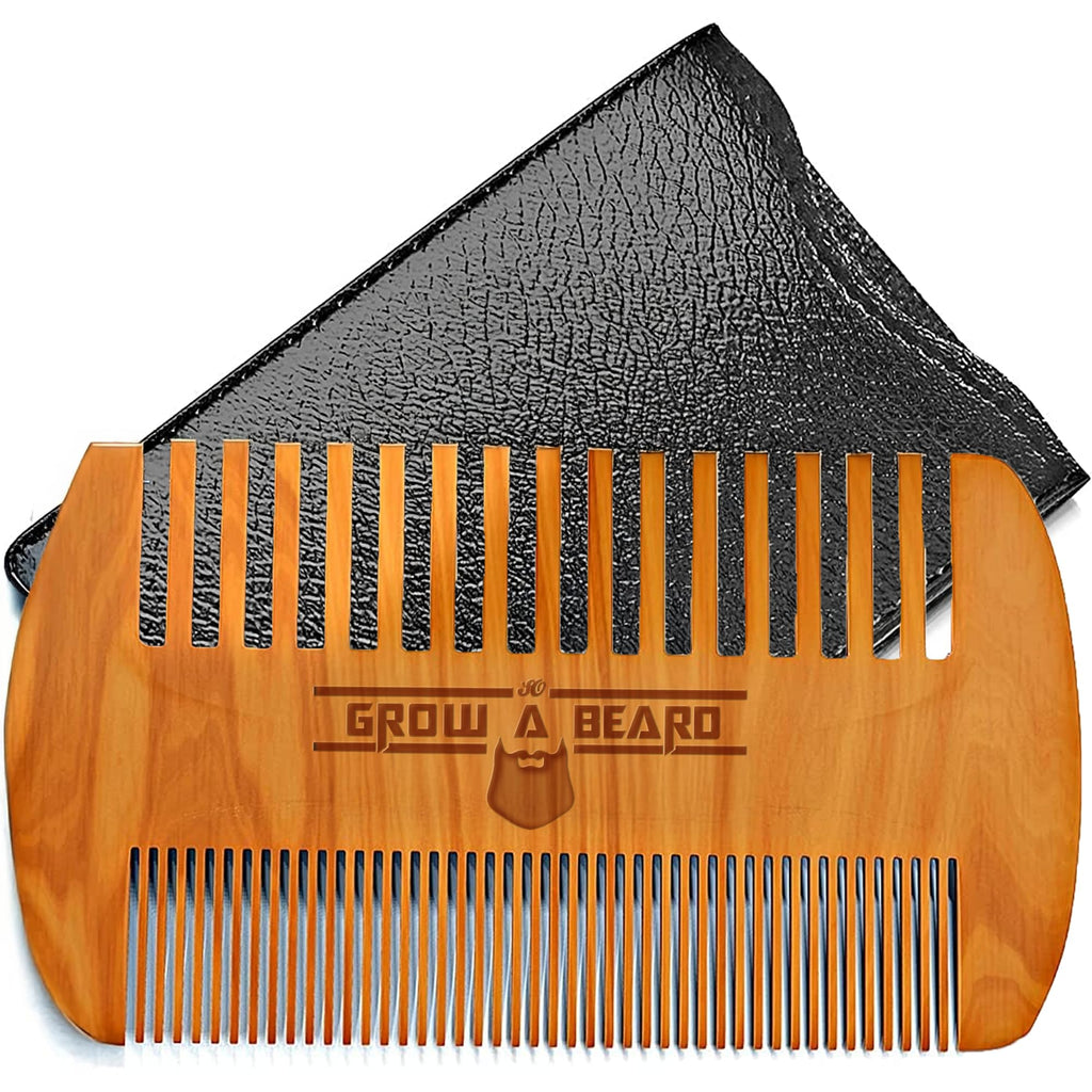 Wooden Beard Comb for Men & Case, Great Mustache Comb for Men, Dual Action Beard & Mustache Comb With Fine & Coarse Teeth, Mens Pocket Wood Comb, Peine Para Barba de Hombre, Fathers Day Gift