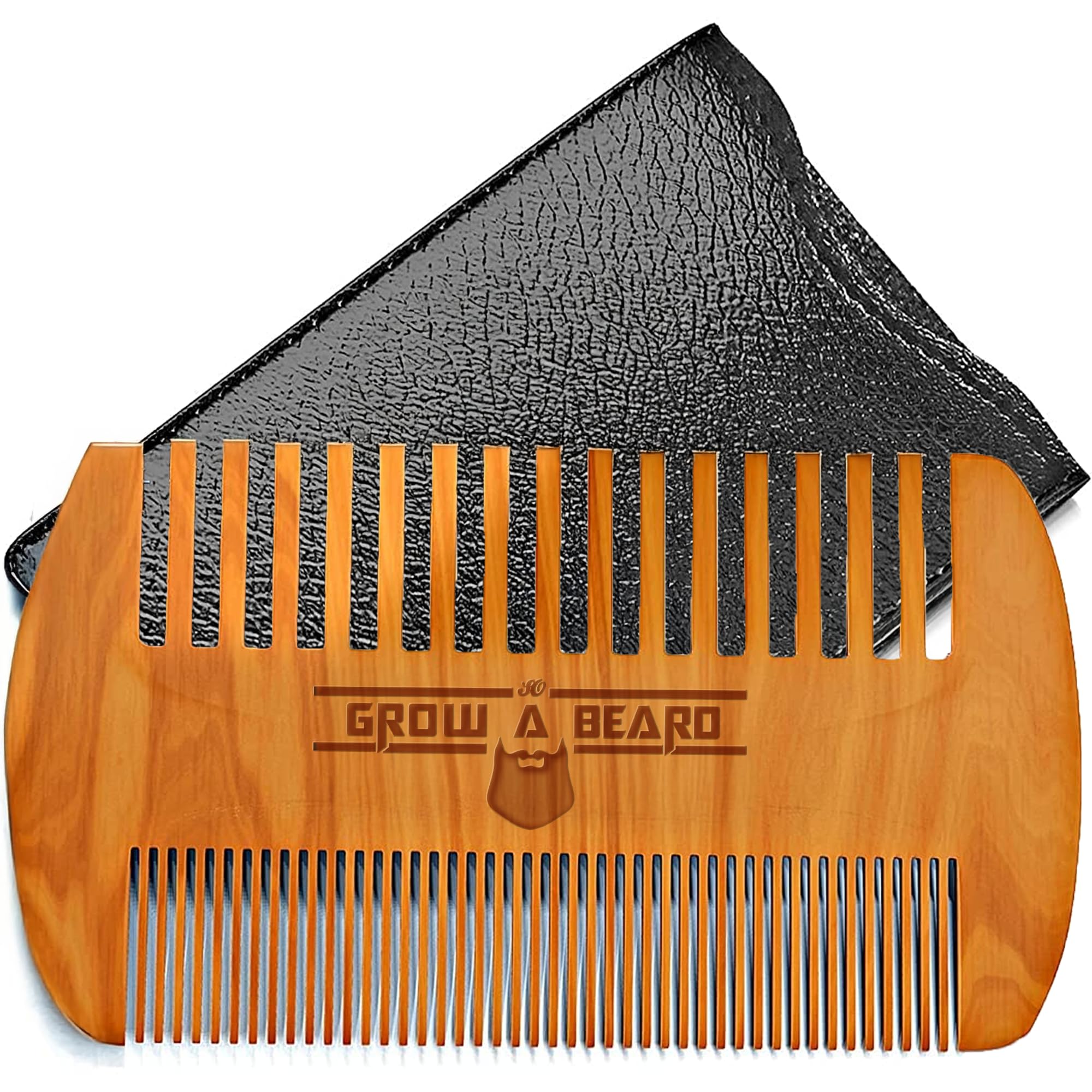 Wooden Beard Comb for Men & Case, Great Mustache Comb for Men, Dual Action Beard & Mustache Comb With Fine & Coarse Teeth, Mens Pocket Wood Comb, Peine Para Barba de Hombre, Fathers Day Gift