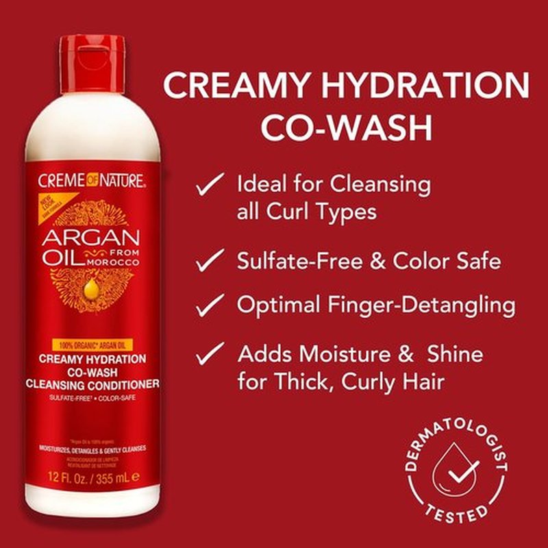 Creme of Nature Creamy Hydration Co-Wash - Sulfate-Free Cleansing Conditioner with Argan Oil | 12 oz