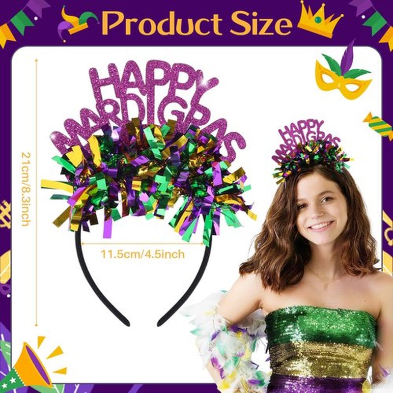 OAOLEER 3 PCS Mardi Gras Headbands for Girls, Mask Fleur De Lis Hairband Mardi Gras Glitter Hair Accessories for Women Adults