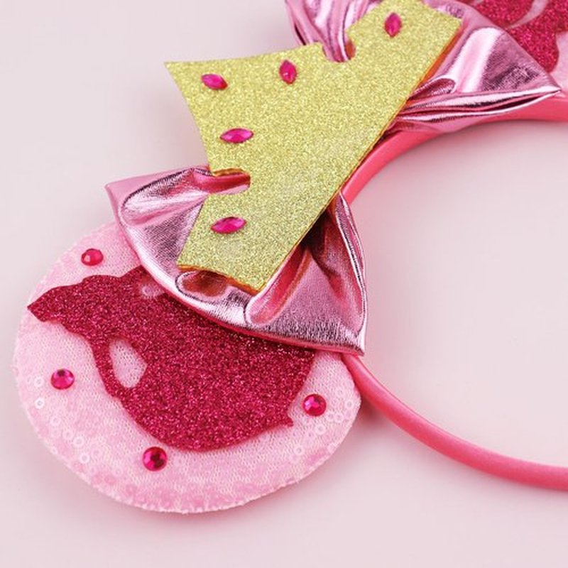 LIHELEI Aurora Mouse Ears Headband, Princess Aurora Headbands for Girls Birthday Party, Sleeping Beauty Ear Costume Headwear Hair Accessories -Hotpink Aurora