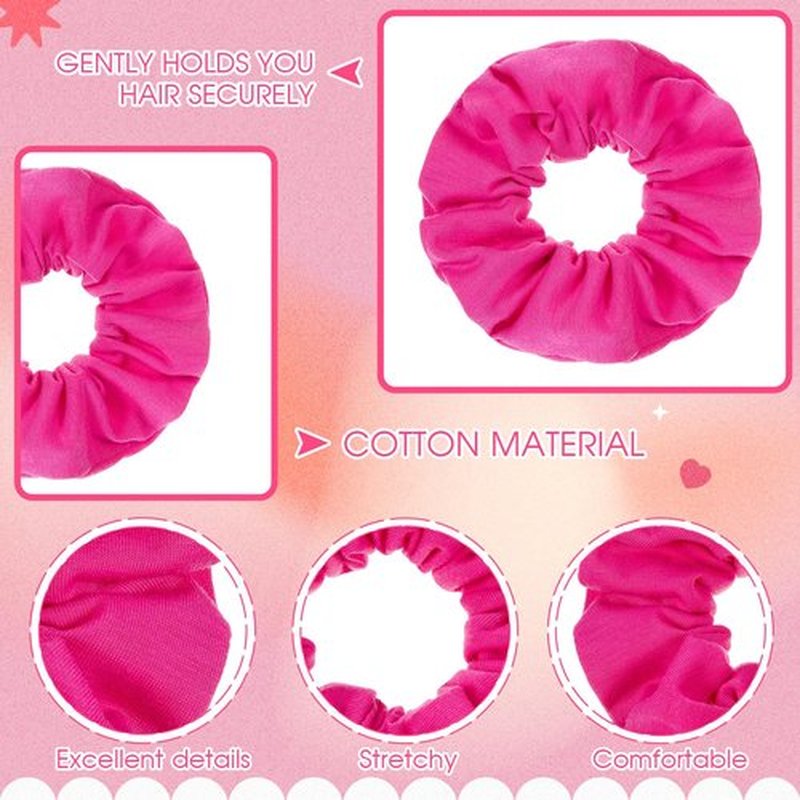 Tigeen 48 Pcs Hot Pink Scrunchies for Valentine, 80s 90s Neon Pink Cotton Hair Scrunchies Bulk, Thick Elastic Ponytail Holders for Women Girls, Valentine's Day Galentine's Party Favors Gifts