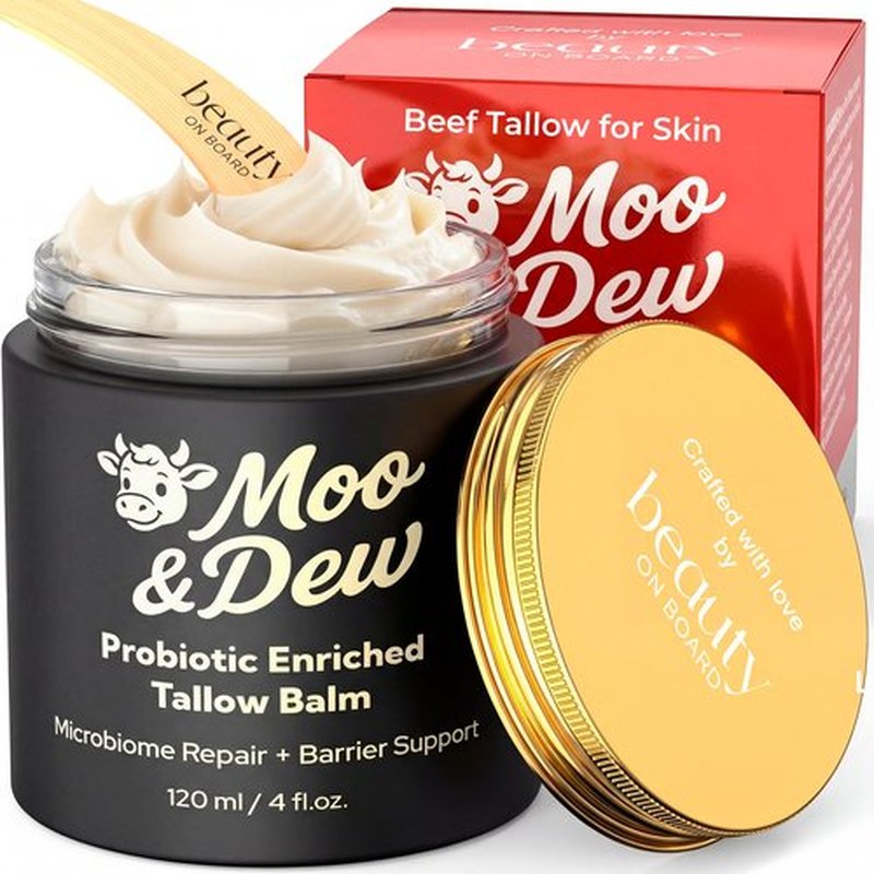 Beef Tallow for Skin & Face – Probiotic-Enriched Tallow Balm, Pasture-Raised Moisturizer with Citrus Extract, Hydrating Cream for Dry or Sensitive Skin, Gift Box & Bamboo Spatula Included (4 fl oz)