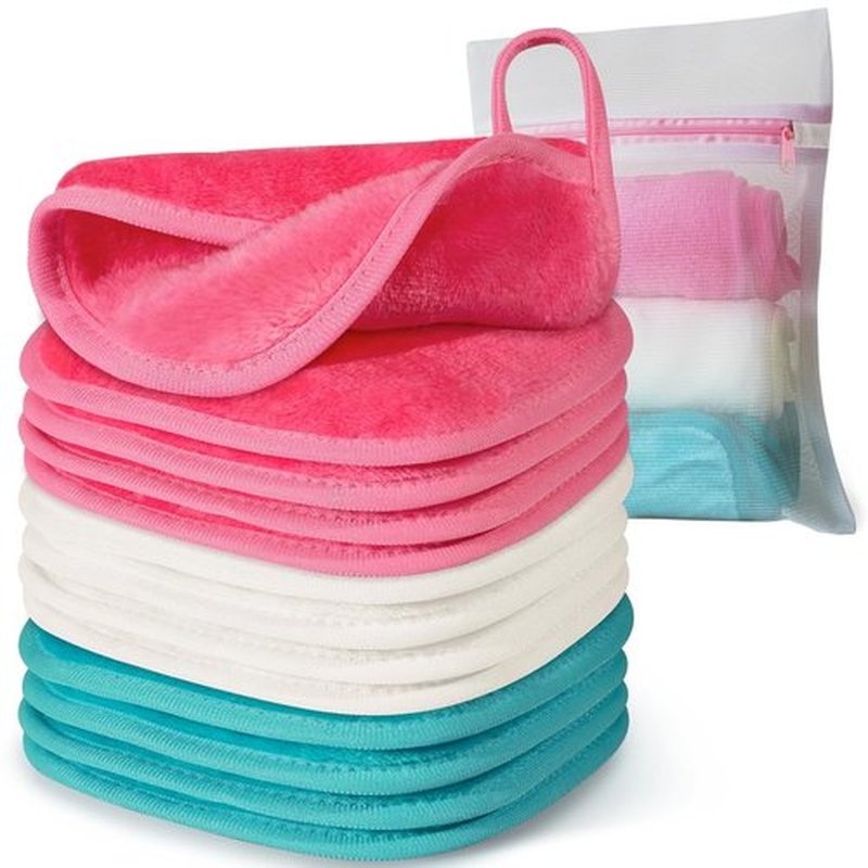 Skiennix Makeup Remover Cloths - Reusable Microfiber Face Towels | 6" x 6" | 12 Pack with Mesh Bag