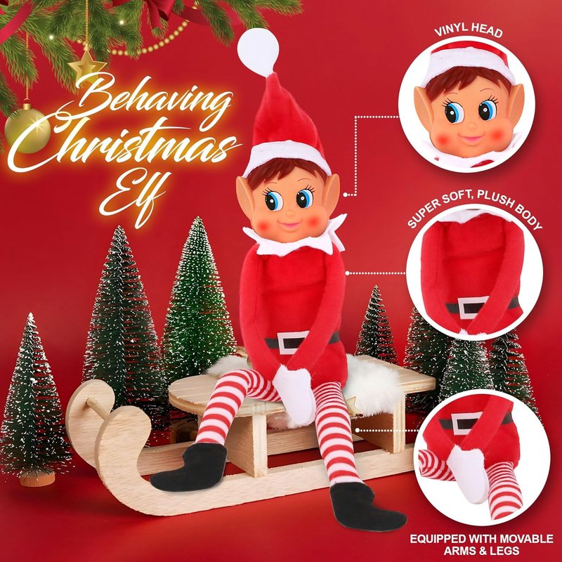 Elfette Plush Toy - Christmas Elf Behaving Badly | Naughty Bendy Doll | 12 Inches