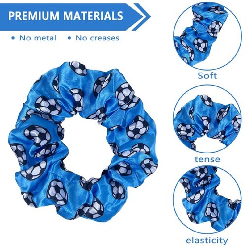 12 Pcs Shiny Soccer Hair Scrunchies Cheer Soccer Uniforms Scrunchie School Performance/Sports/Practice/Party/Gymnastics Scrunchie Ponytail Holder Wrist for Girls Cosplay Show (Blue)