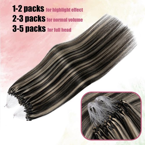 Kpvxxve Micro Bead Hair Extensions Real Human Hair Chocolate Brown Micro Link Hair Extensions Human Hair 18 Inch Micro Ring Human Hair Extension 1g/Strand 50g #1B/613(#1B/613, 18inch)