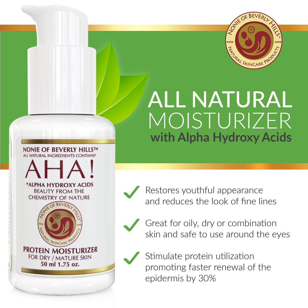 Nonie AHA Protein Moisturizer for Dry Skin Rejuvenating Protein Cream with Alpha Hydroxy Acids 100% Natural & Vegan Ingredients Gentle USA Made
